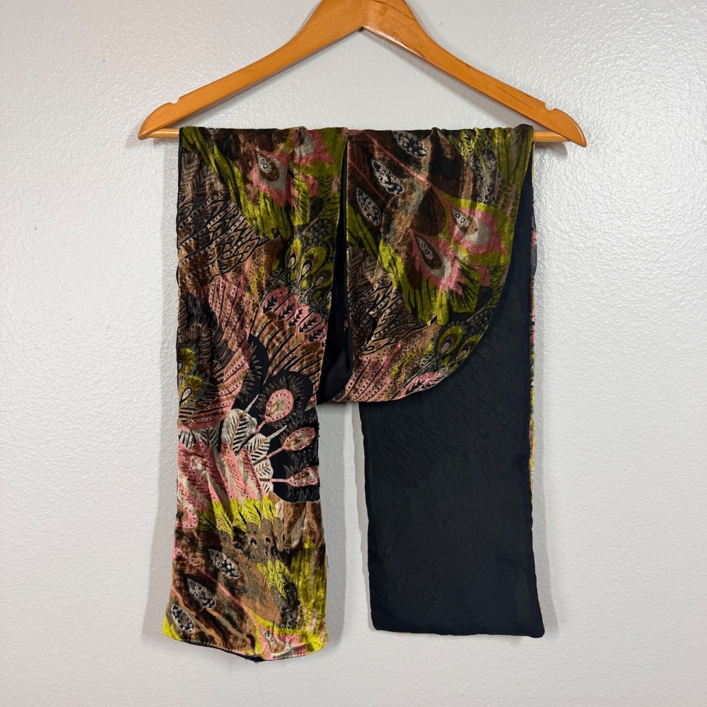 Scarf Women's Multicolor Burnout Velvet Peacock Feather Boho Shawl Wrap 7x66"